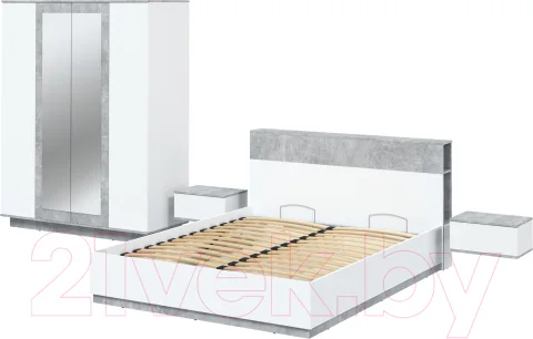 Комплект мебели для спальни Interline Quartz-13 с ПМ (белый платинум/бетон)