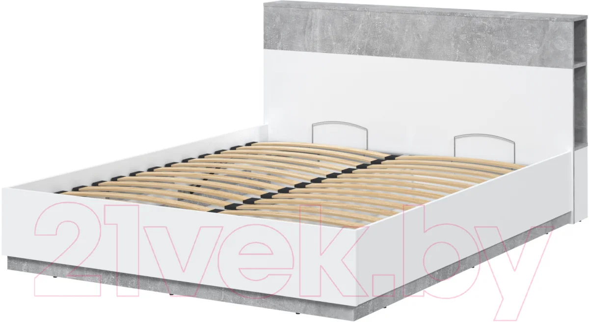 Двуспальная кровать Interline Quartz QZ-К160 с ПМ (белый платинум/бетон)