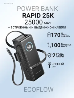 Портативное зарядное устройство EcoFlow Rapid 25k (25000мАч, со встроенным и выдвижным кабелями 100 Вт) — фото 2