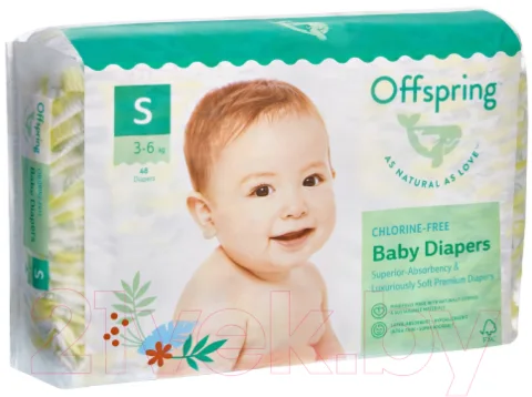 Подгузники детские Offspring S 3-6кг Лимоны / OF01S48LM (48шт)