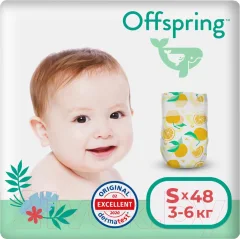 Подгузники детские Offspring S 3-6кг Апельсины / OF01S48ORG (48шт) — фото 1