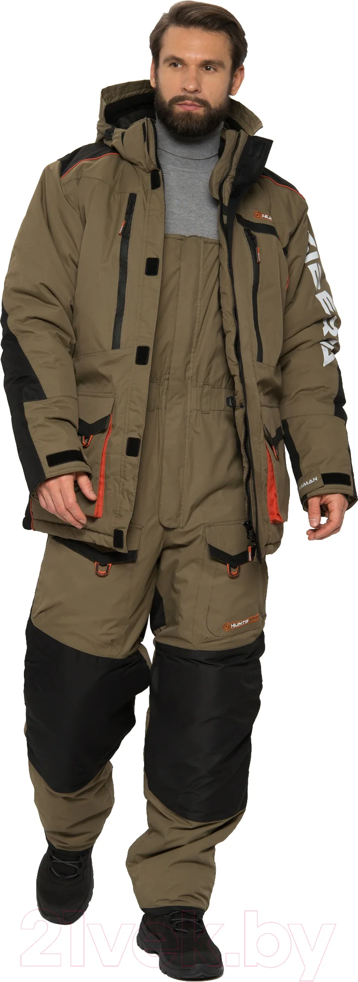Костюм для охоты и рыбалки Huntsman Siberia Поплавок -45C / 2627 (р-р 60-62/188, хаки/черный)