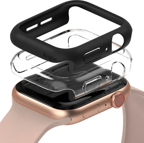Защитный чехол для умных часов Ringke Slim для Apple Watch SE3/SE2/SE/6/5/4 40мм (2шт, Clear/Black)