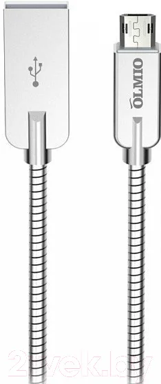 Зарядный кабель Olmio Steely USB 2.0 - microUSB 2.1A / 038650 (1.2м, серебристый)