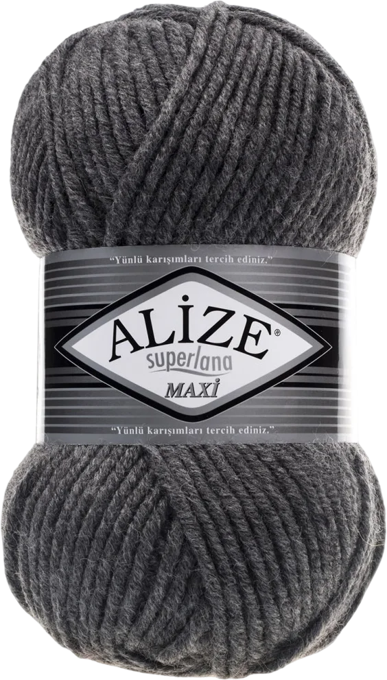 Пряжа для вязания Alize Superlana Maxi 25% шерсть, 75% акрил / 182 (100м, средне-серый)
