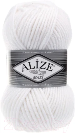 Пряжа для вязания Alize Superlana Maxi 25% шерсть, 75% акрил / 55 (100м, белый) — фото 1