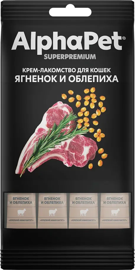 Лакомство для кошек AlphaPet Superpremium Крем с ягненком и облепихой / 340004 (48г)