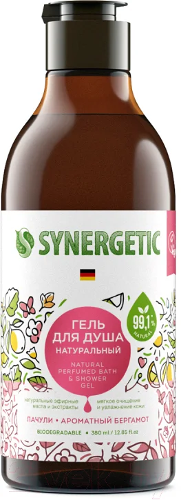 Гель для душа Synergetic Натуральный Биоразлагаемый Пачули и ароматный бергамот (380мл)