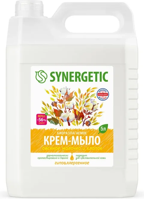 Мыло жидкое Synergetic Биоразлагаемое. Овсяное молочко и хлопок (5л)