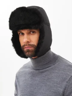 Шапка для охоты и рыбалки Huntsman Евро Норка с маской Taslan (р-р 58-60, черный) — фото 4