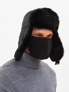 Шапка для охоты и рыбалки Huntsman Евро Норка с маской Taslan (р-р 58-60, черный) — фото 7