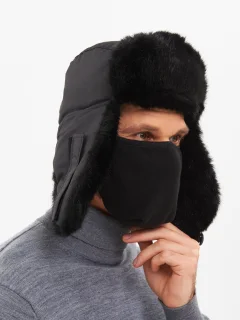 Шапка для охоты и рыбалки Huntsman Евро Норка с маской Taslan (р-р 58-60, черный) — фото 8