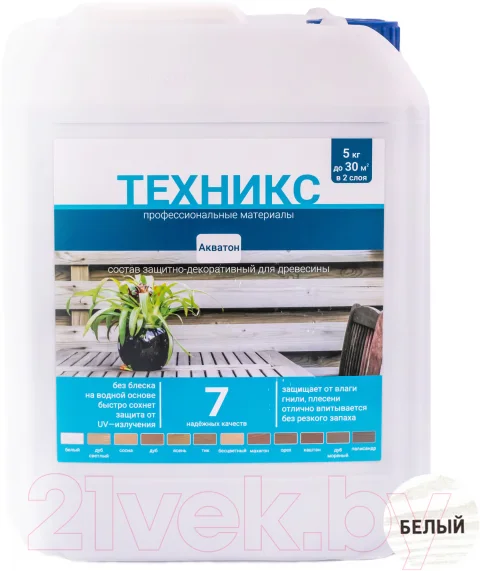 Пропитка для дерева Техникс Акватон (5кг, белый)