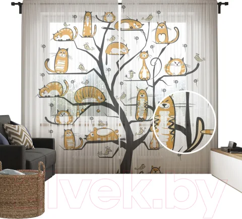 Комплект гардин JoyArty Кошачье дерево / tul_9653 (2шт, 145х265)