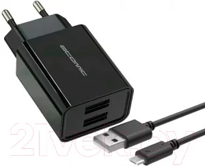 Зарядное устройство сетевое Atomic U400 (черный, с кабелем microUSB)