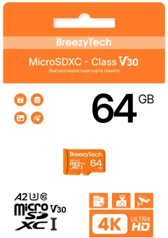 Карта памяти BreezyTech Ultra microSD 64GB Class 10/A2/V30 (без адаптера) — фото 1