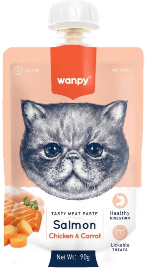 Лакомство для кошек Wanpy Мясное пюре из лосося (90г)