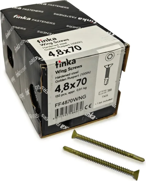 Шуруп Finka Wing Screws С крыльчаткой флюгель 4.8x70 со сверлом TORX25 (150шт, Golden Ruspert)