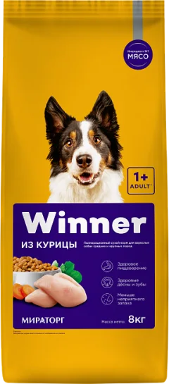 Сухой корм для собак Мираторг Winner для взрослых собак средних и крупных пород с курицей (8кг) — фото 1