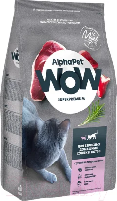 Сухой корм для кошек AlphaPet WOW для взрослых кошек утка и потроха / 110004 (750г) — фото 2