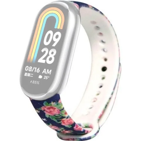Ремешок для фитнес-трекера Rumi Силиконовый для Xiaomi Smart Band 8/9 (красные розы)