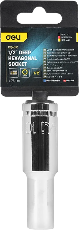 Головка слесарная Deli Торцевая шестигранная глубокая YS EDQ4310 (1/2", 10мм)