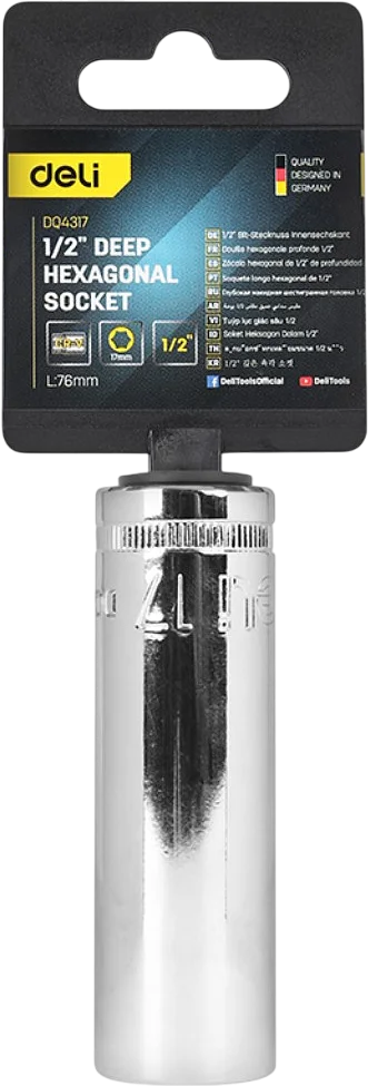 Головка слесарная Deli Торцевая шестигранная глубокая YS EDQ4317 (1/2", 17мм)